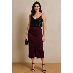 GIGLI Jeans Plum Midi Pencil Skirt  Holiday Party New Years Eve Date Night S